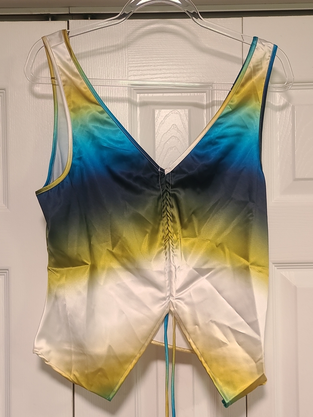 The Drop Tank Top sz Med NWT Blue Ombre Ruched Front Tie Sleeveless Blouse